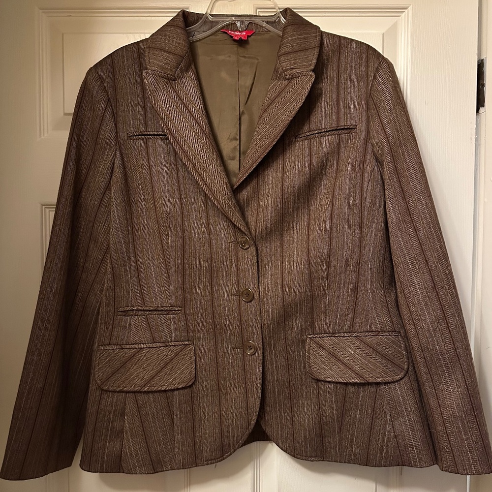 Dorothée Bis Brown Pinstriped Blazer & Pants Suit || Size 16 || Polyester || NWT